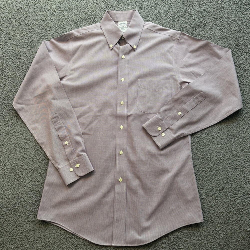 Brooks Brothers 346 Shirt Maroon Micro Houndstooth Non-Iron Slim Fit 14.5 2/3